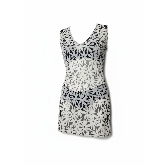 Liz Claiborne White Black Floral V-Neck Swim Coverup Size M - Picture 2 of 8